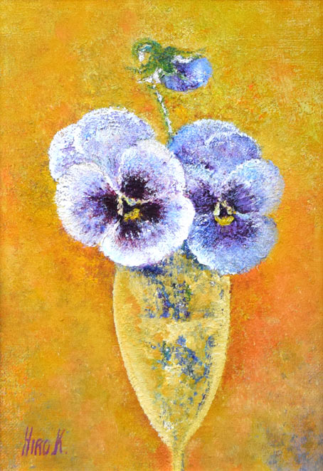 小坂弘子「コップのパンジー」油絵・SM 作品全体拡大画像