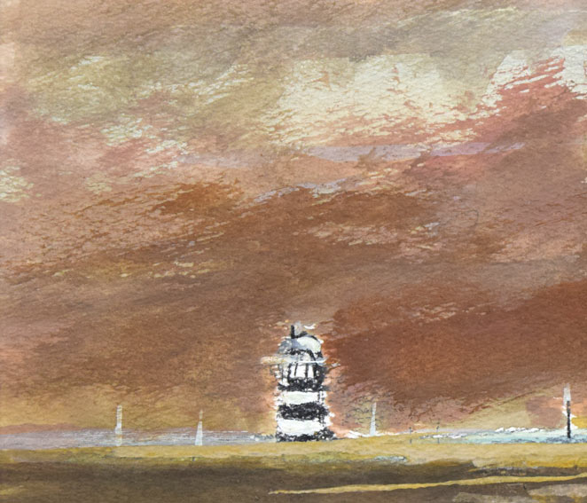 越澤満「石狩灯台への道」水彩画 拡大画像1