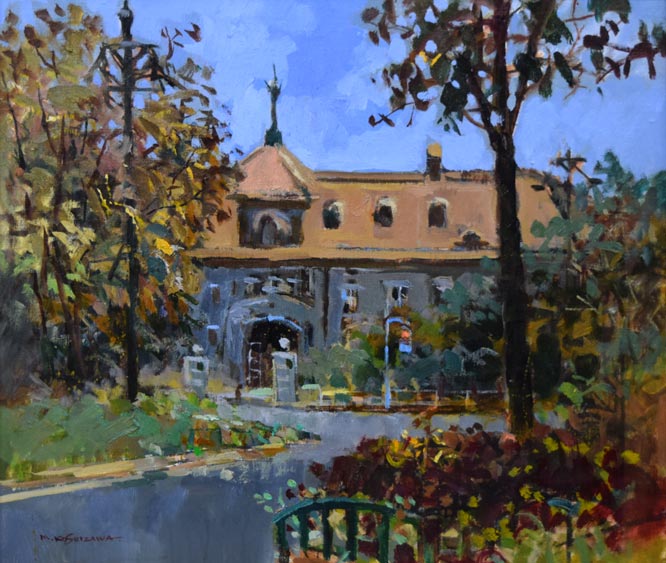 越澤満「秋の札幌資料館」油絵・F10号 作品全体拡大画像