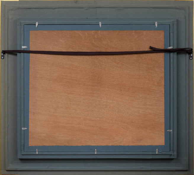 越澤満「秋の札幌資料館」油絵・F10号 額縁裏側画像