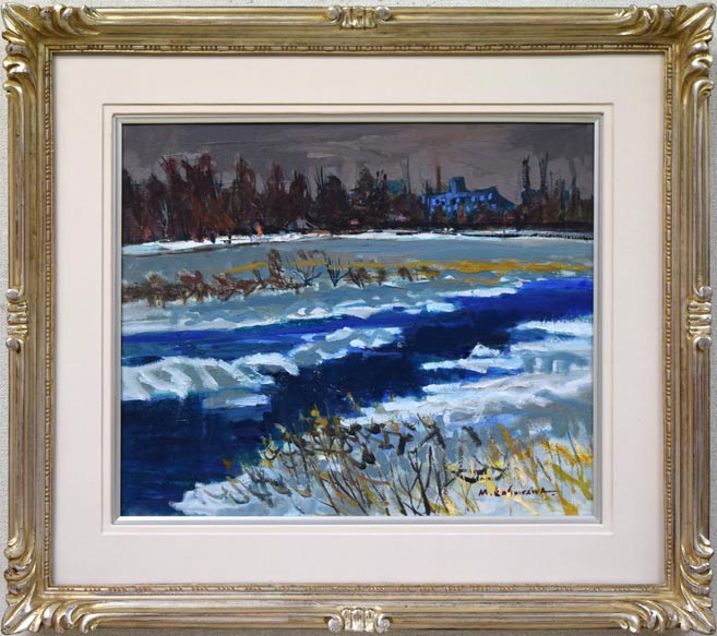 越澤 満「雪の豊平川(札幌)」油絵・F8号