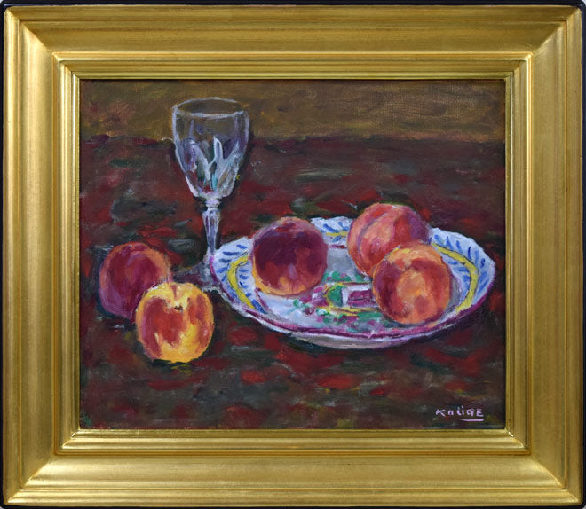 神下雄吉「桃のある静物」油絵・仏F8号
