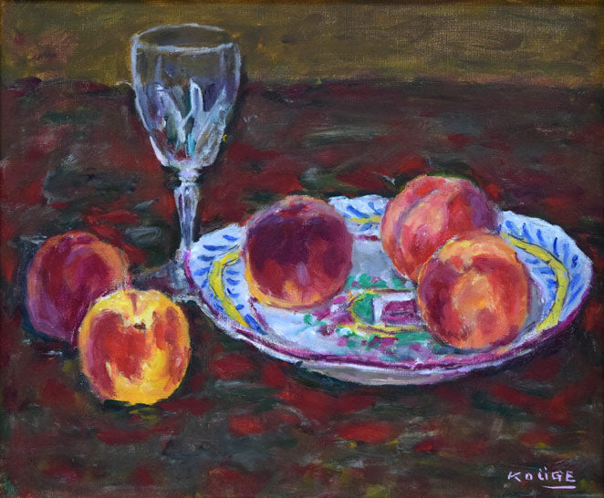 神下雄吉「桃のある静物」油絵・仏F8号 作品全体画像