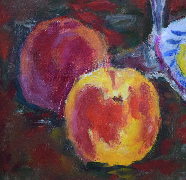 神下雄吉「桃のある静物」油絵・仏F8号 拡大画像2