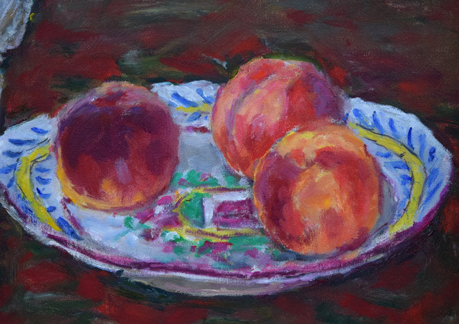 神下雄吉「桃のある静物」油絵・仏F8号 拡大画像3