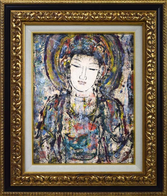 孔柏基(KONG Baiji)「観音」パネルに貼付した紙に油彩・F6号