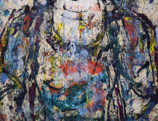 孔柏基(KONG Baiji)「観音」パネルに貼付した紙に油彩・F6号 拡大画像3