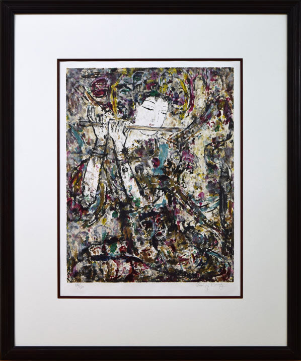 孔柏基(KONG Baiji)「横笛」リトグラフ