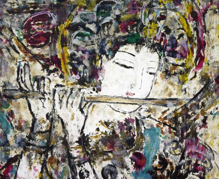 孔柏基(KONG Baiji)「横笛」リトグラフ 拡大画像1