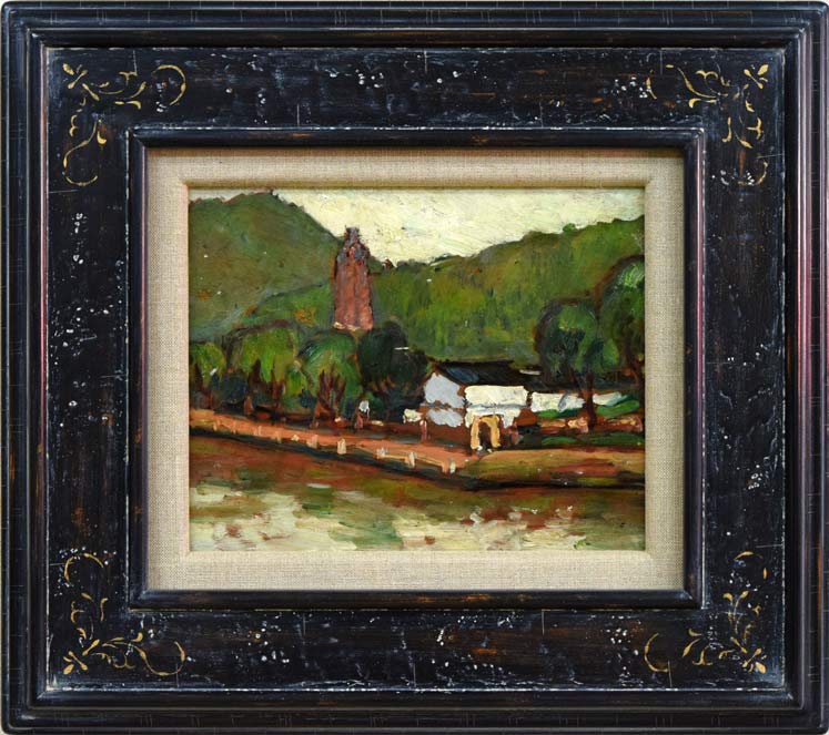 工藤三郎「雷峯塔(杭州西湖)」油絵・F3号