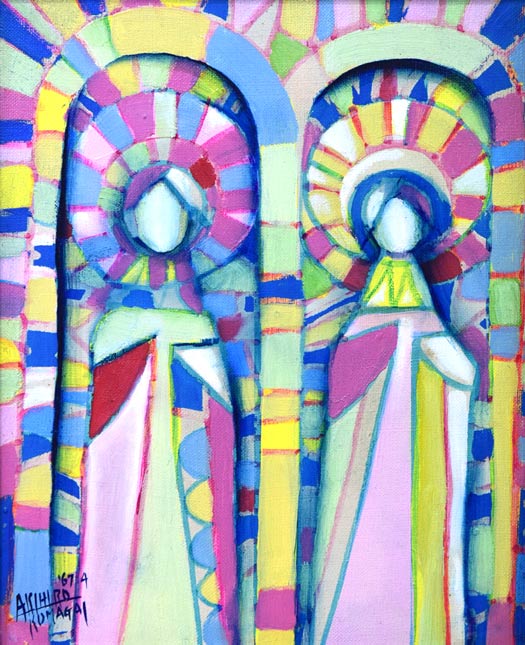 熊谷明宏「二つ天使」油絵・F3号 作品全体拡大画像