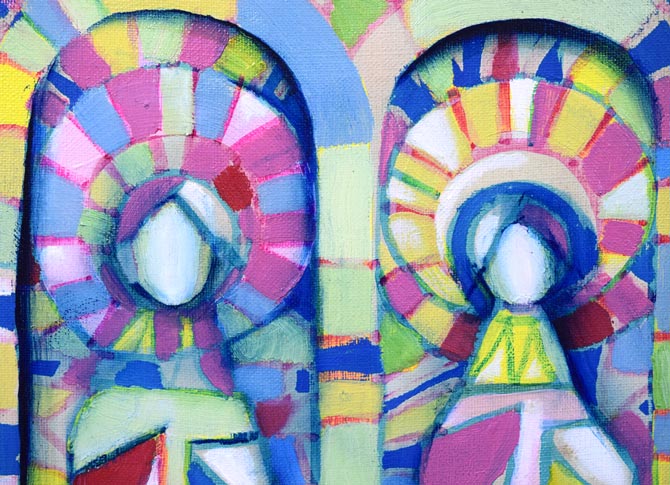 熊谷明宏「二つ天使」油絵・F3号 拡大画像1