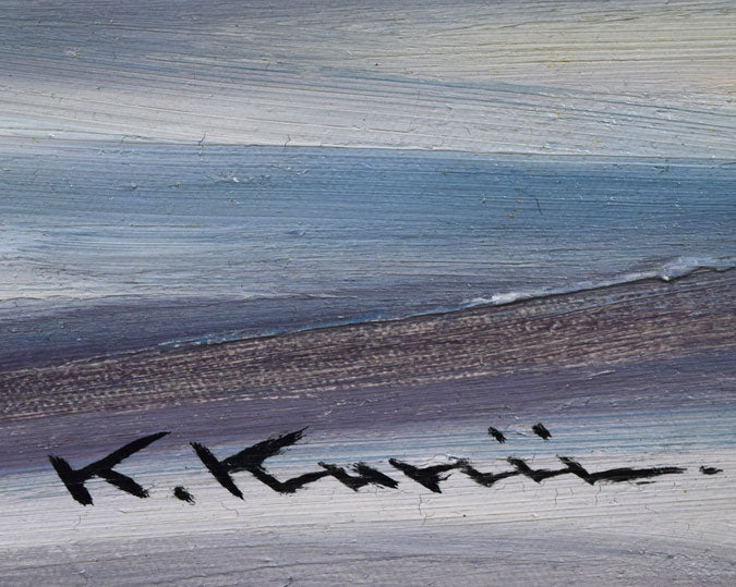 国井澄「支笏湖の冬朝(恵庭岳)」油絵・F8号 サイン拡大画像