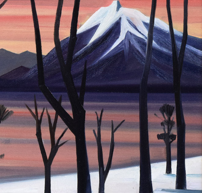 国井澄「支笏湖の冬朝(恵庭岳)」油絵・F8号 拡大画像2