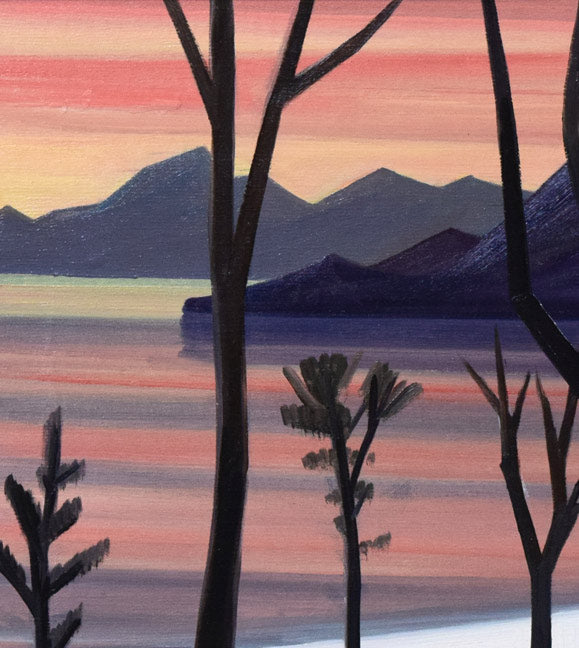 国井澄「支笏湖の冬朝(恵庭岳)」油絵・F8号 拡大画像1