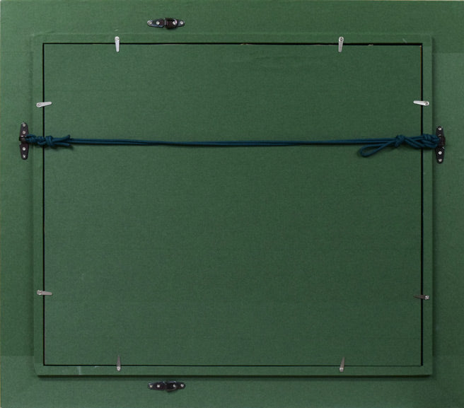 国井澄「支笏湖の冬朝(恵庭岳)」油絵・F8号 額縁裏側画像