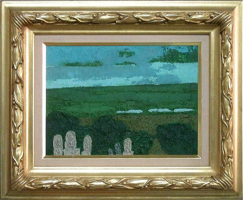 国松登「晩夏」油絵F4号手前に描かれているのは札幌「円山のお地蔵さん」です