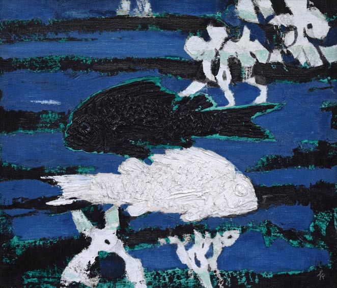 国松登「双魚」油絵・F10号 作品全体拡大画像