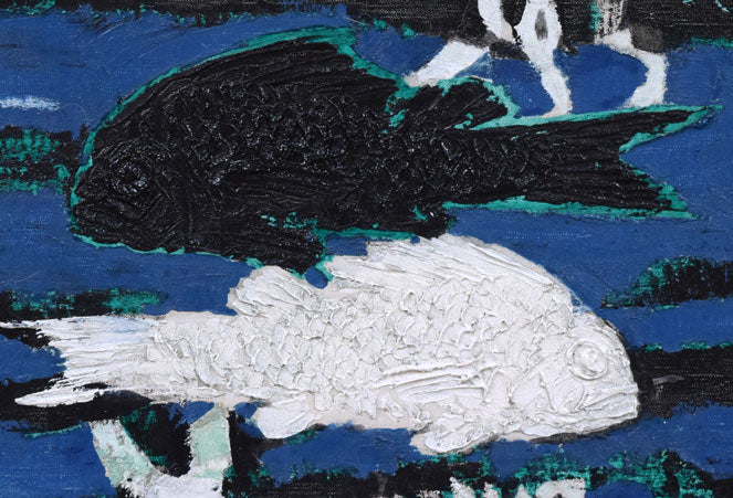 国松登「双魚」油絵・F10号 拡大画像2