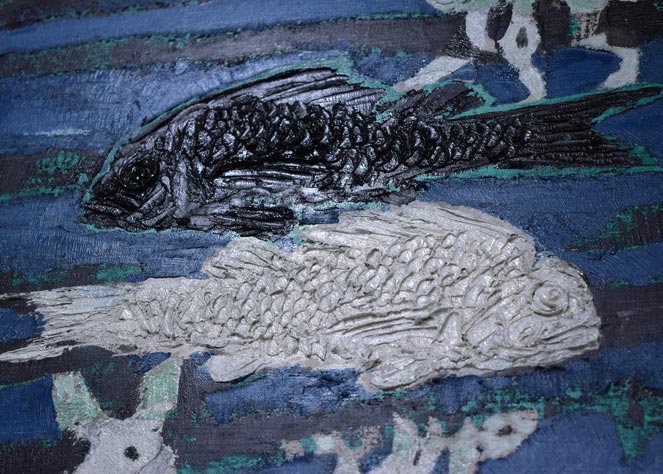 国松登「双魚」油絵・F10号 拡大画像5