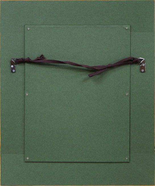 栗原喜依子「花飾りの帽子」ガラス絵版画 額縁裏側画像