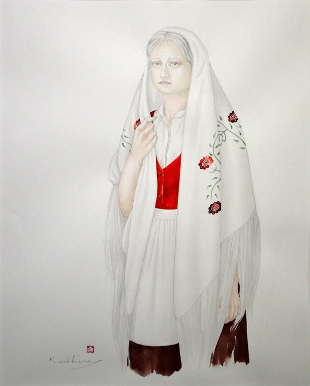 栗原喜依子「女性像」水彩画 拡大部分1