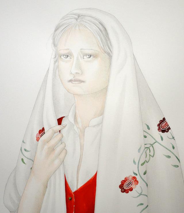 栗原喜依子「女性像」水彩画 拡大部分2