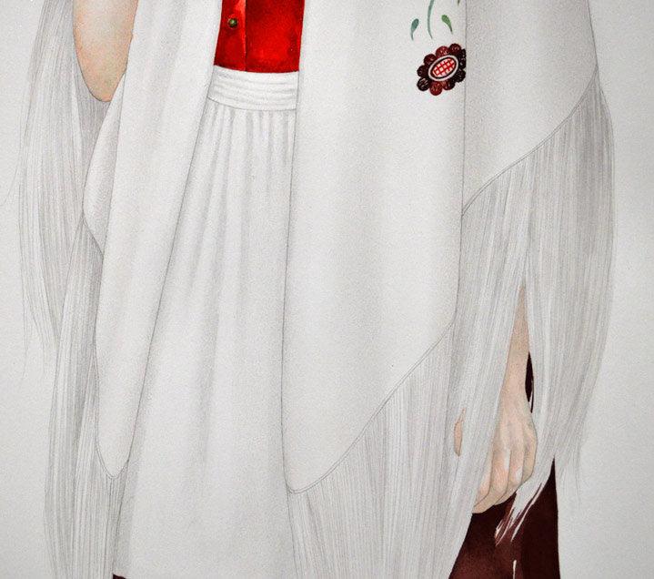 栗原喜依子「女性像」水彩画 拡大部分3