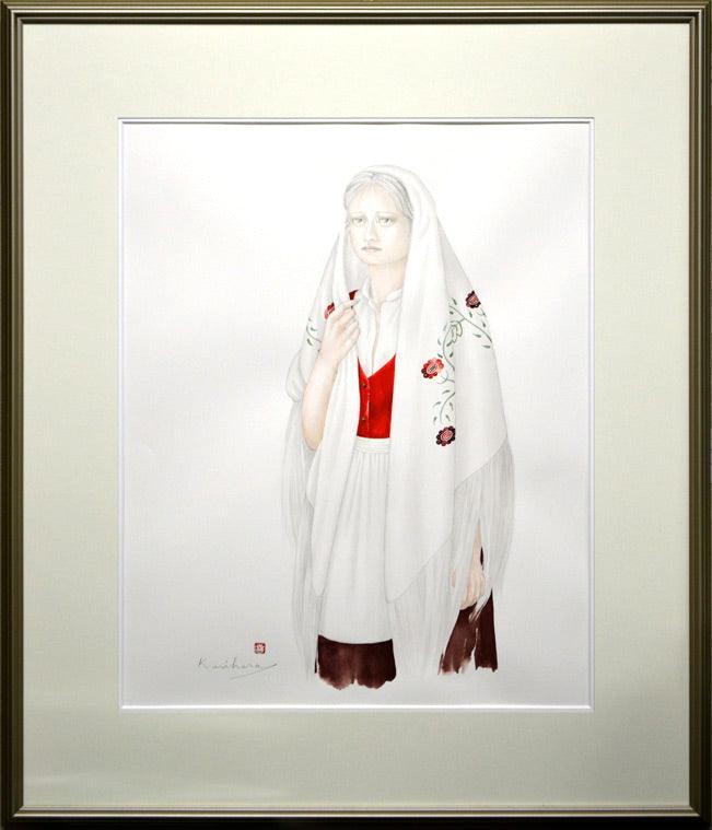 栗原喜依子「女性像」水彩画