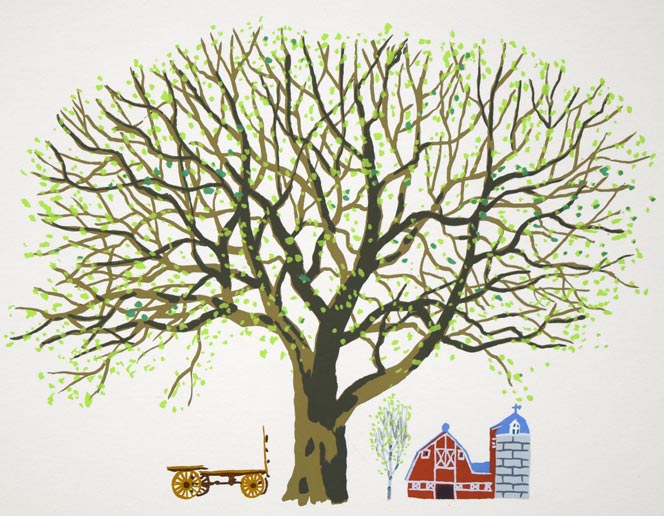 栗谷川健一「はる楡」シルクスクリーン版画 拡大画像1