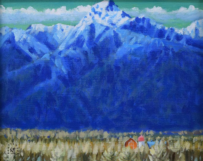 栗谷川健一「日高早春」油絵・F3号 作品全体拡大画像