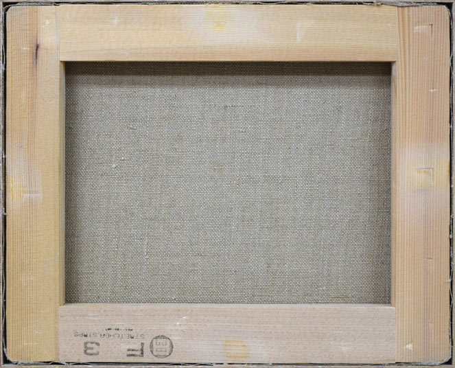 栗谷川健一「日高早春」油絵・F3号 キャンバス裏側画像