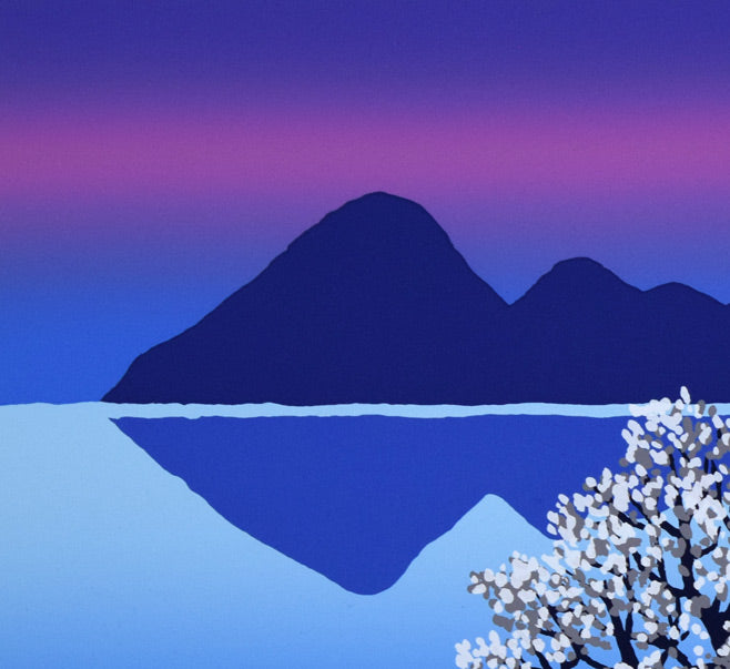 栗谷川健一「こぶし咲く湖(洞爺湖)」シルクスクリーン版画 拡大画像2