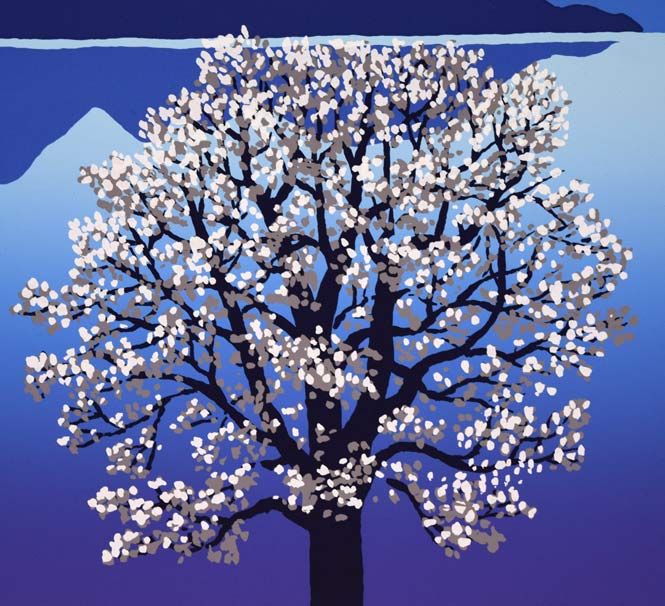 栗谷川健一「こぶし咲く湖(洞爺湖)」シルクスクリーン版画 拡大画像4