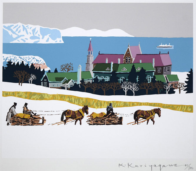 栗谷川健一「孤独の修道士(函館)」シルクスクリーン版画 作品全体拡大画像