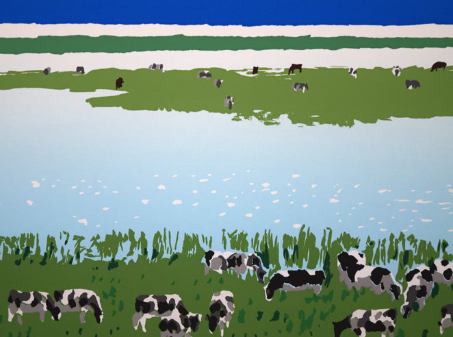 栗谷川健一「水ぬるむ頃(濤沸湖・小清水原生花園)」シルクスクリーン版画 拡大画像1