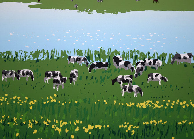 栗谷川健一「水ぬるむ頃(濤沸湖・小清水原生花園)」シルクスクリーン版画 拡大画像2