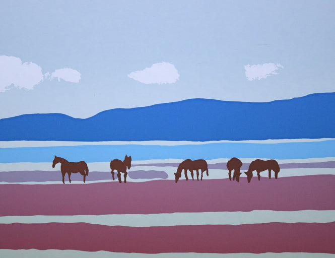 栗谷川健一「燃ゆる秋の入江(網走・能取湖)」シルクスクリーン版画 拡大画像1