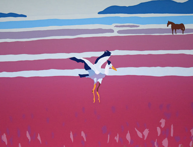 栗谷川健一「燃ゆる秋の入江(網走・能取湖)」シルクスクリーン版画 拡大画像2