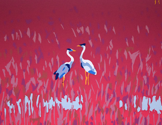 栗谷川健一「燃ゆる秋の入江(網走・能取湖)」シルクスクリーン版画 拡大画像3