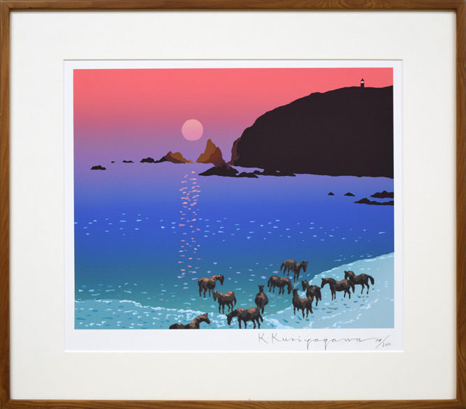 栗谷川健一「落日の岬(エリモ岬)」シルクスクリーン版画