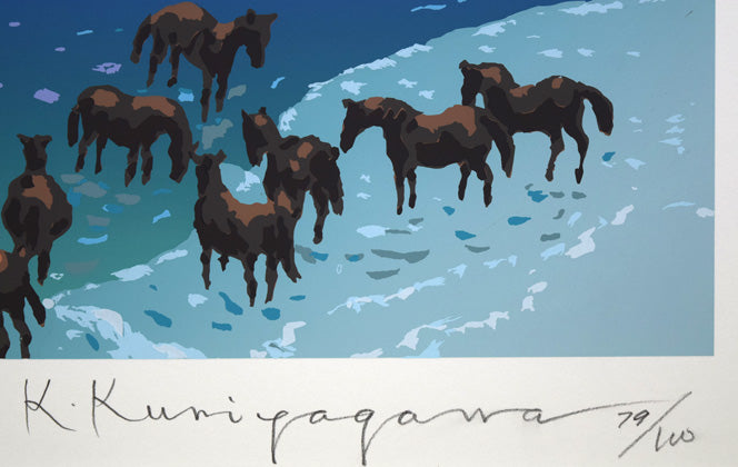 栗谷川健一「落日の岬(エリモ岬)」シルクスクリーン版画 本人直筆鉛筆サイン、限定番号(イメージ画像の為、変更する場合があります)