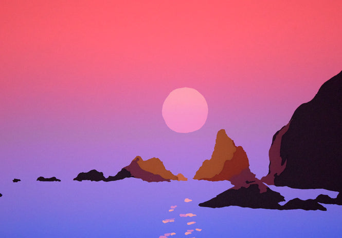 栗谷川健一「落日の岬(エリモ岬)」シルクスクリーン版画 拡大画像1