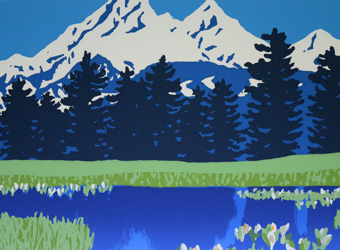 栗谷川健一「離島の沼(利尻・姫沼)」シルクスクリーン版画 拡大画像1