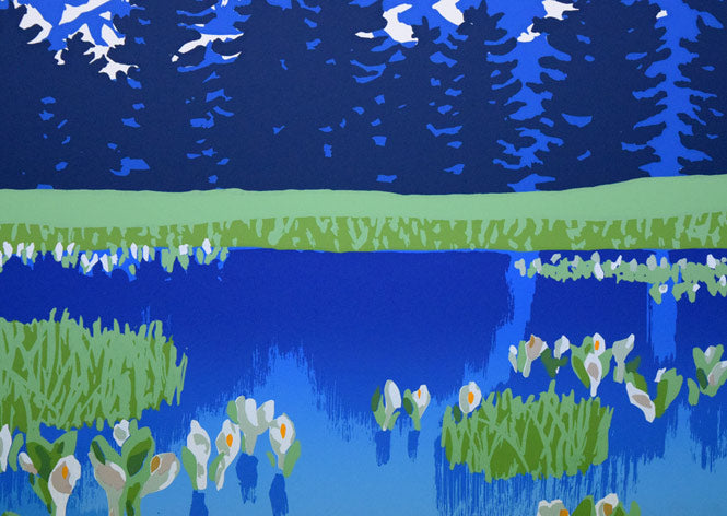 栗谷川健一「離島の沼(利尻・姫沼)」シルクスクリーン版画 拡大画像2