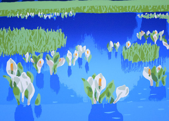 栗谷川健一「離島の沼(利尻・姫沼)」シルクスクリーン版画 拡大画像3