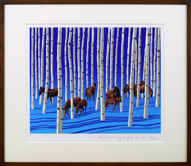 栗谷川健一「白樺の林(三月)」シルクスクリーン版画