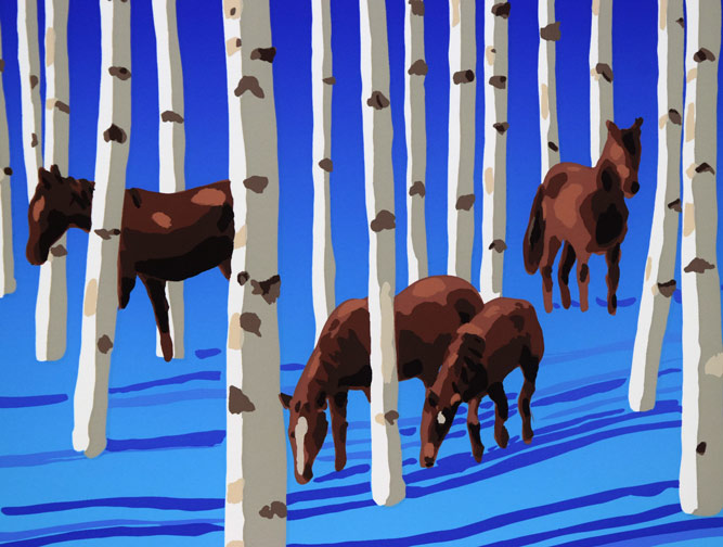 栗谷川健一「白樺の林(三月)」シルクスクリーン版画 拡大画像2