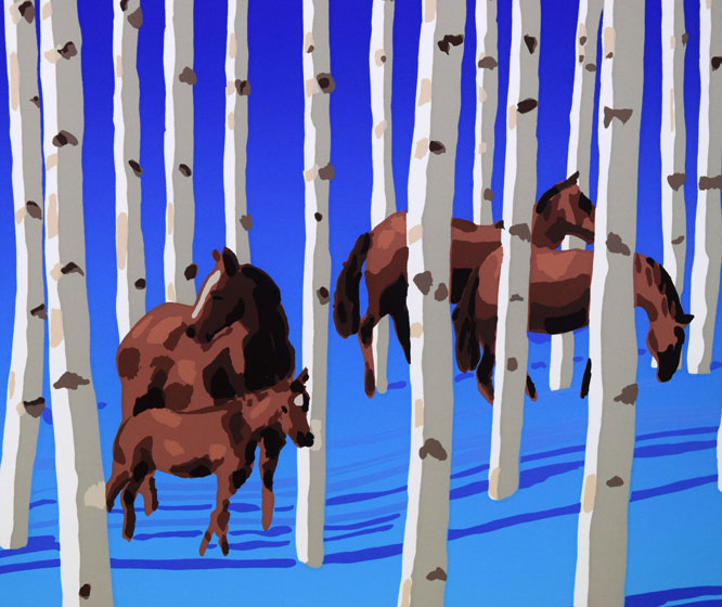 栗谷川健一「白樺の林(三月)」シルクスクリーン版画 拡大画像3