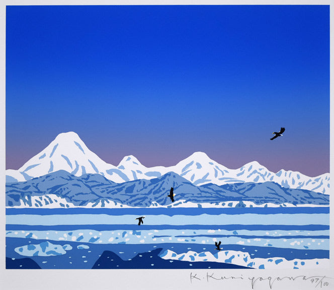 栗谷川健一「知床旅情(羅臼)」シルクスクリーン版画 作品全体拡大画像